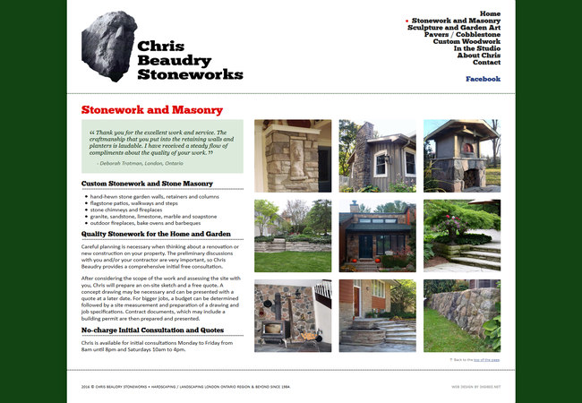 Chris Beaudry Stonework website displayed on an LCD monitor