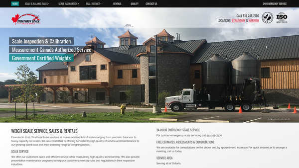 Web design by Mike Cygalski of digibee.net. Strathoy Ontario based Strathroy Scale Inc.'s homepage design screenshot.