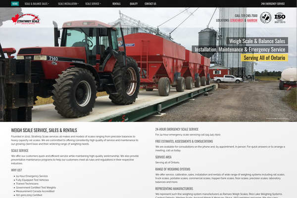 Web design by Mike Cygalski of digibee.net Web Design in London Ontario. Strathoy based Strathroy Scale Inc.'s homepage design screenshot.