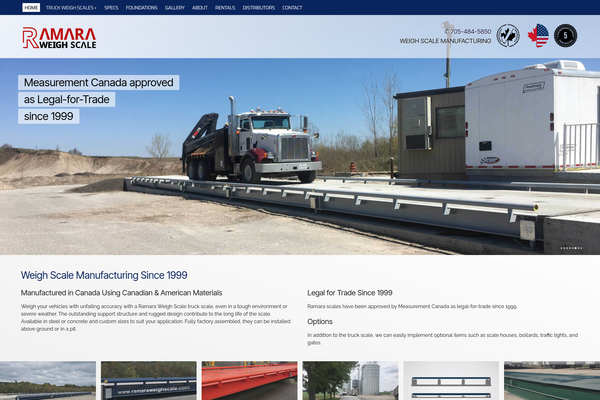 Web design by Mike Cygalski of digibee.net. Ontario based Ramara Weigh Scale Manufacturing Inc.'s homepage design screenshot.