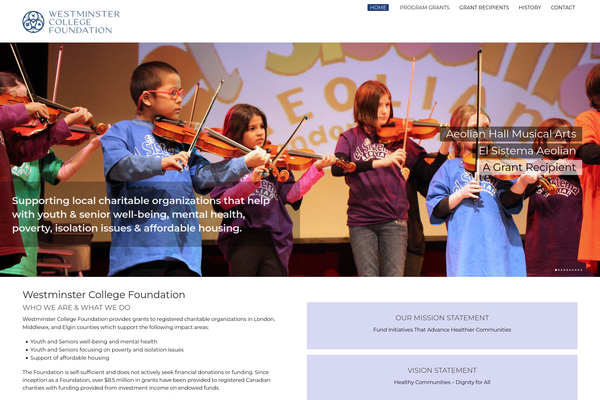 Web design by Mike Cygalski of digibee.net. Westminster College Foundation website homepage screenshot.