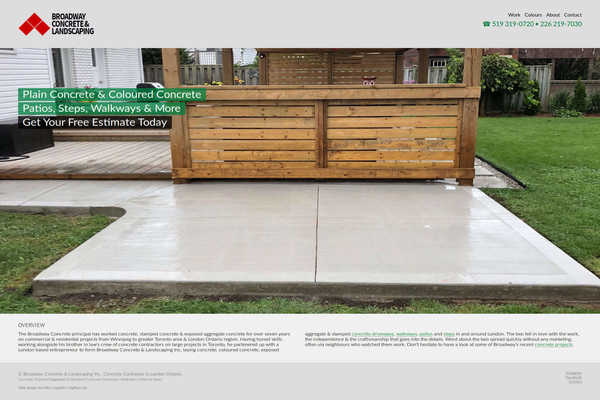 Web design by Mike Cygalski of digibee.net Web Design. London Ontario based Broadway Concrete Inc. website homepage screenshot - an alternative photo slide.