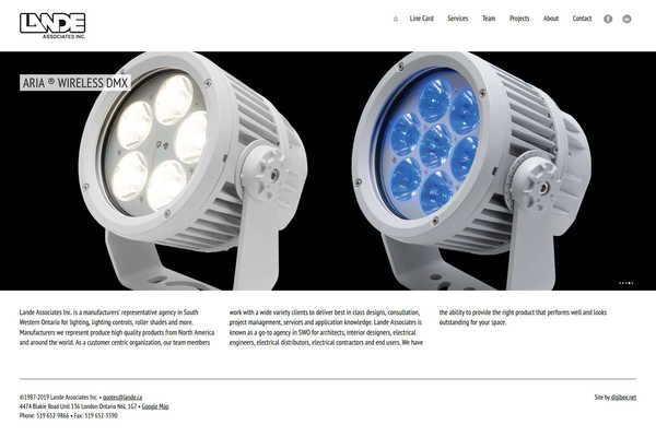 Website design by Mike Cygalski of digibee.net. London Ontario based Lande Associates Inc., lighting design specialists, site homepage screenshot - alternative photo.