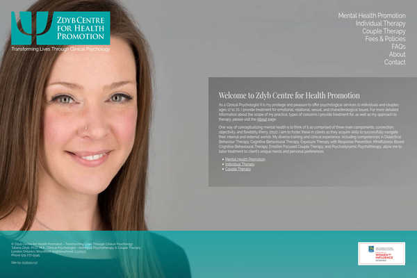 Web development by Mike Cygalski of digibee.net Web Design in London Ontario. Zdyb Centre for Health Promotion website homepage screenshot.
